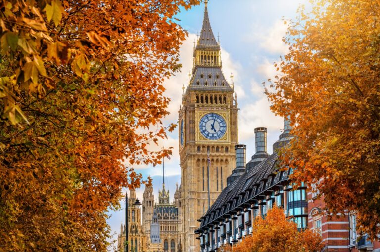Elizabeth Tower, London, in autumn.